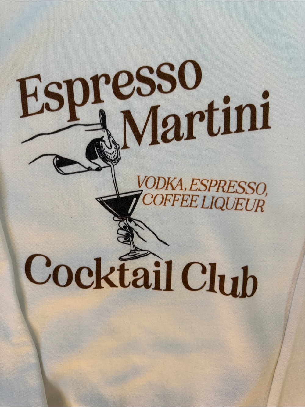 Gildan White Crewneck Sweatshirt with Brown Espresso Martini Graphic - Picture 3 of 5